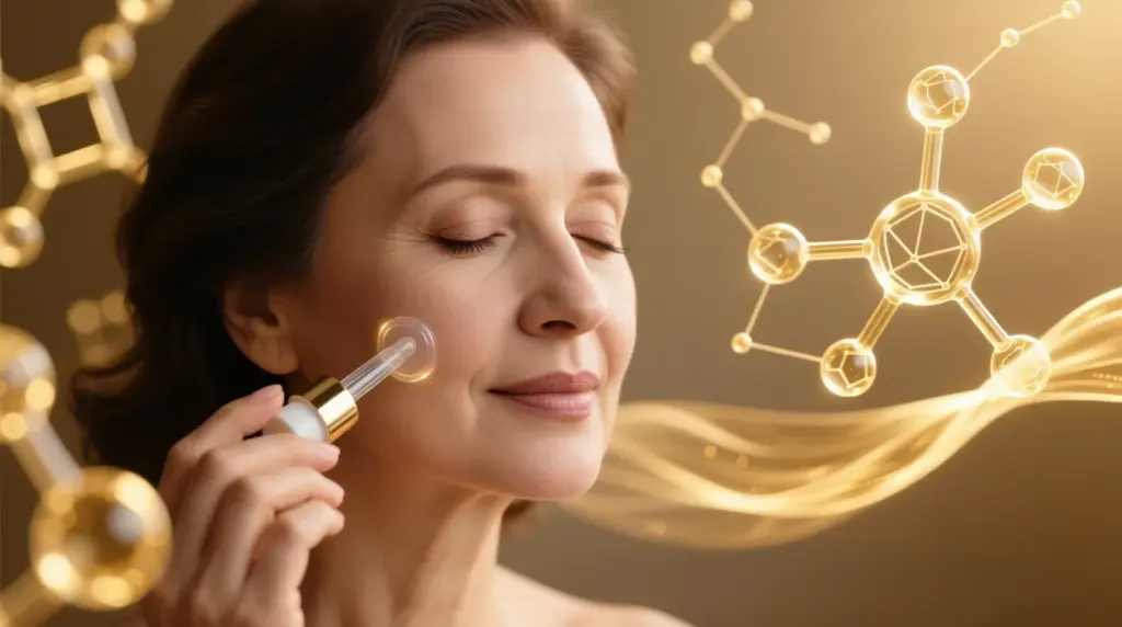 gzel38ru-peptidy-posle-40-vstupitelnoe-foto Женщина 40+ наносит сыворотку с пептидами. Уход за кожей после 40 лет.