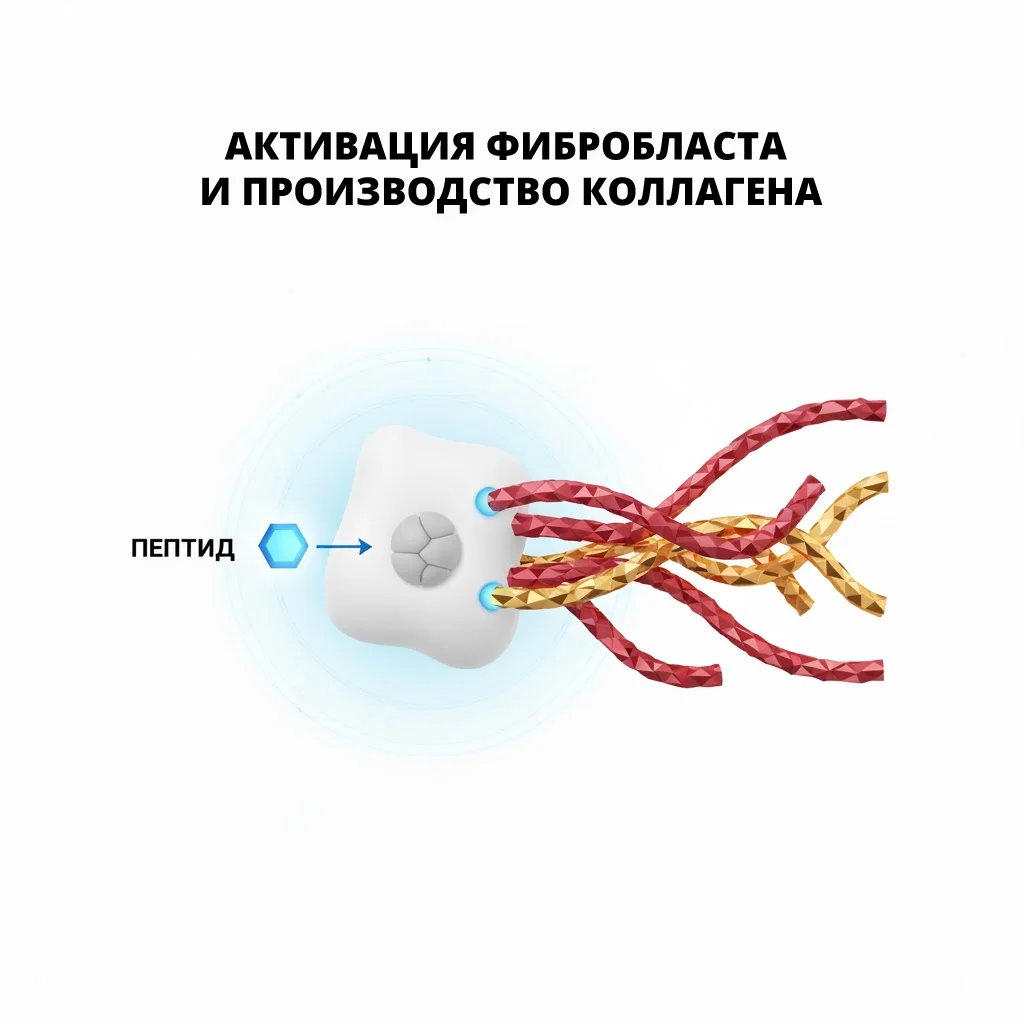 Схема активации фибробластов пептидами-стимуляторами для синтеза коллагена.