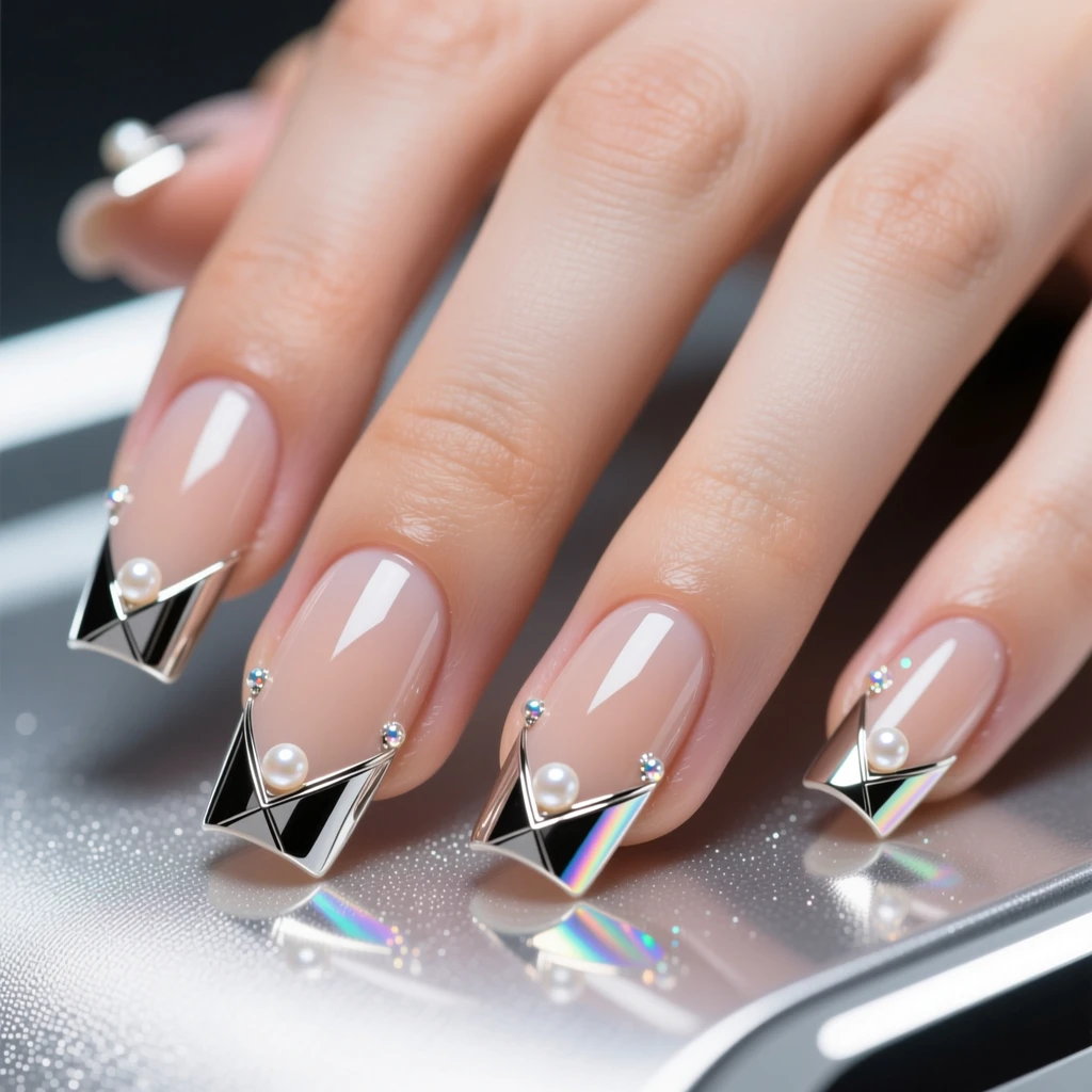 Нюдовый маникюр 2026 тренд на хром и перламутр, «короткий миндаль» и «мягкий квадрат».