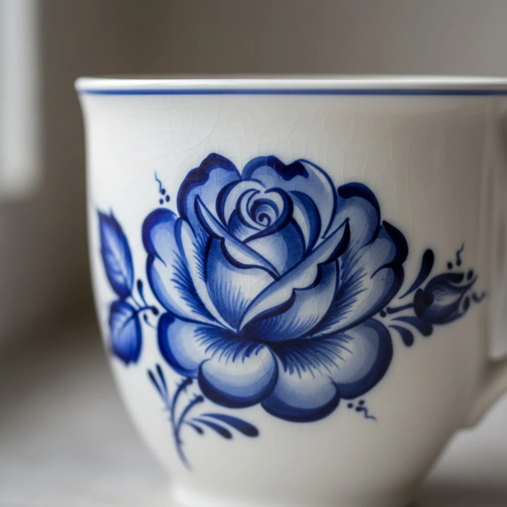 чашка с гжельской розой gzel38ru чашка с узором гжельской розы