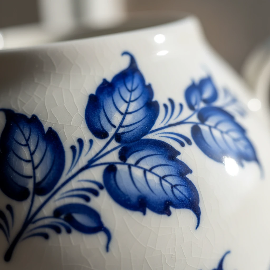 Узор гжельских листьев на горшке