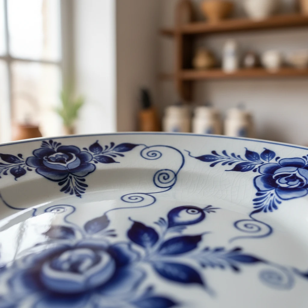 гжельский завиток на тарелке связывает элементы узора