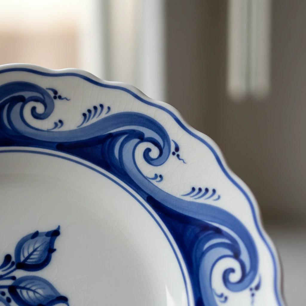 край тарелки с волной в стиле гжель