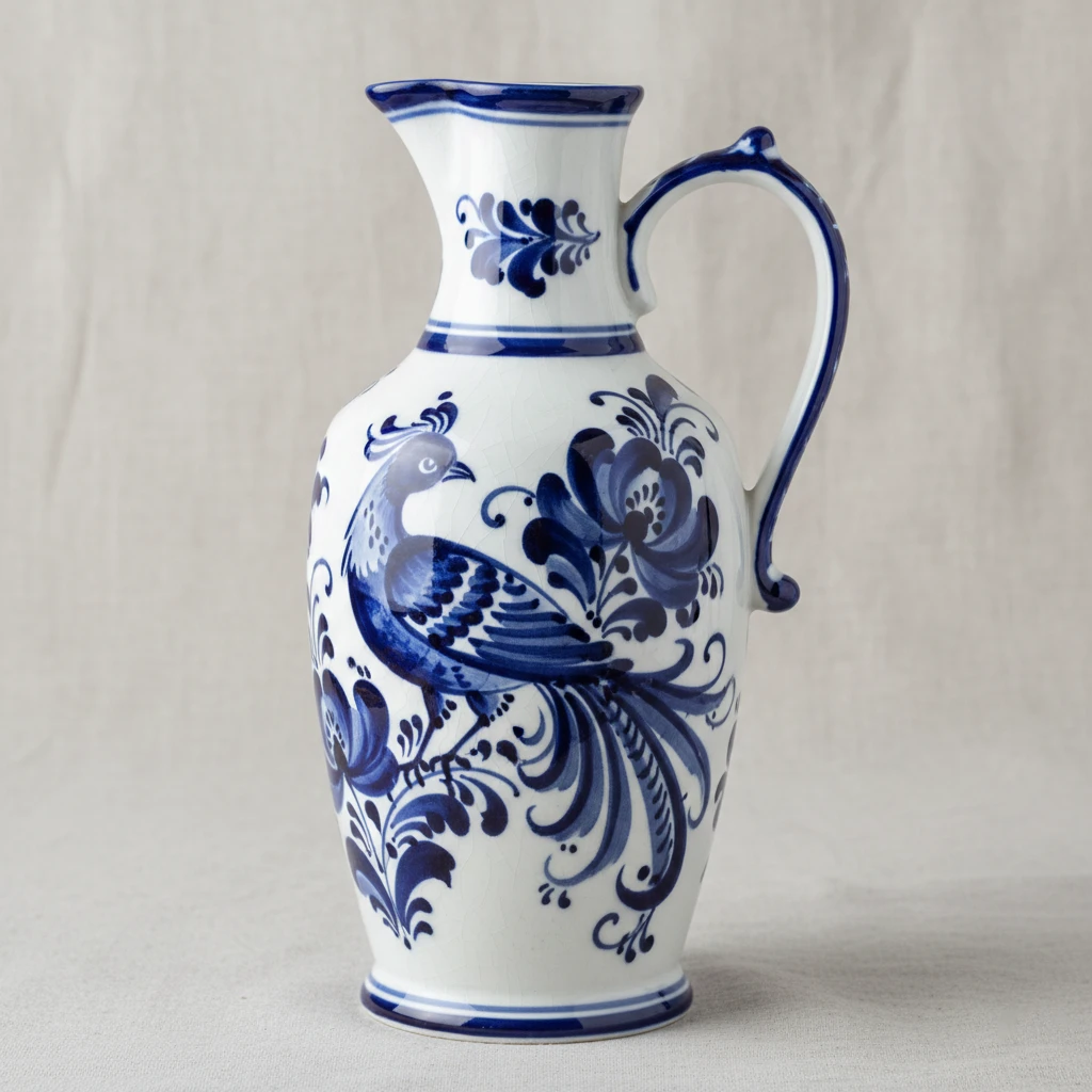 молочник с гжельской росписью в виде птицы