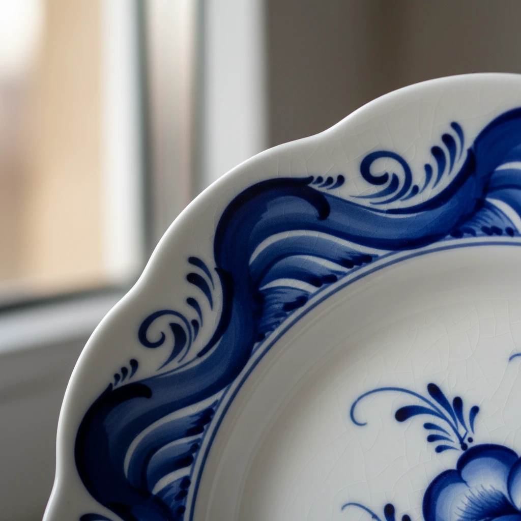 тарелка с волной в стиле гжель по краю